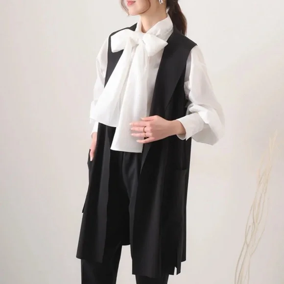 Zara Black Sleeveless Blazer Vest Open Sides Adjustable Size S - Picture 9 of 9